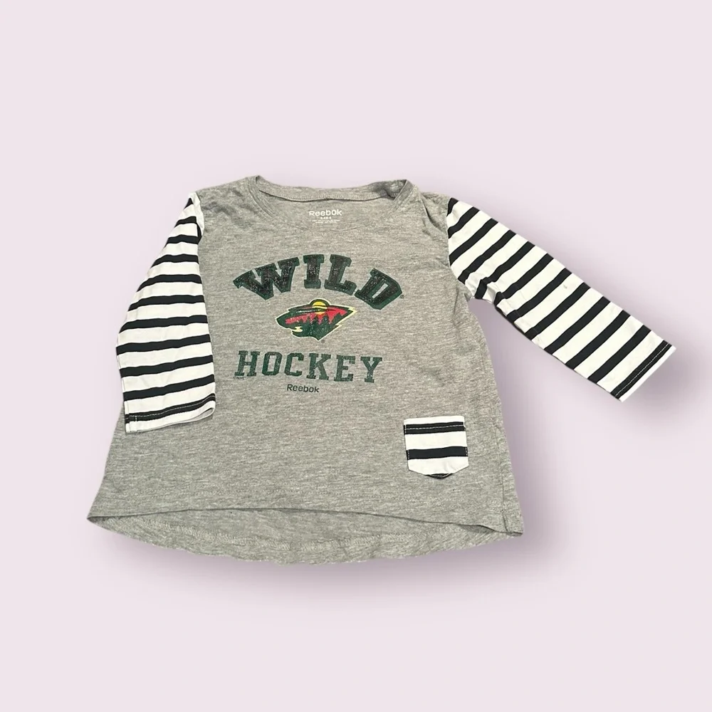Toddler Reebok Kids Gray And Stripe Wild Hockey Long Sleeve Tee